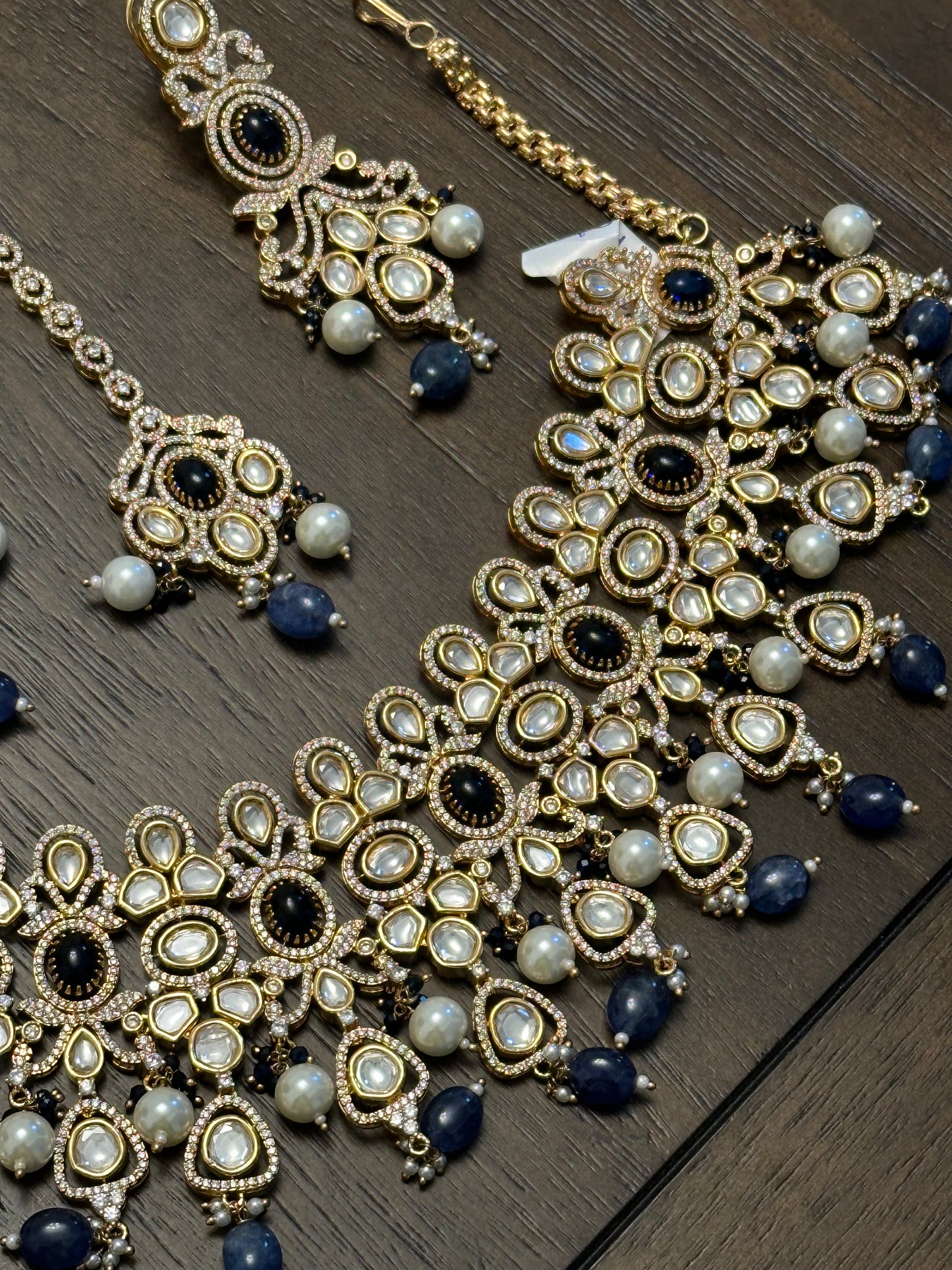Navy Blue Heavy Kundan Choker set with Earrings & Mangtika