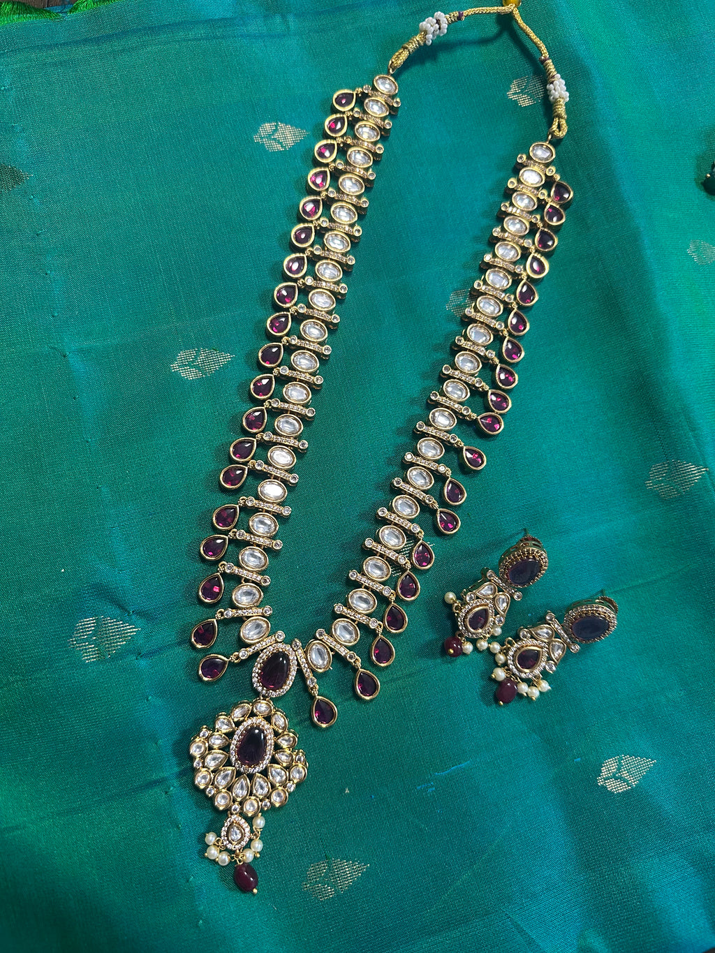 Pink Stone Polki Kundan Set Long