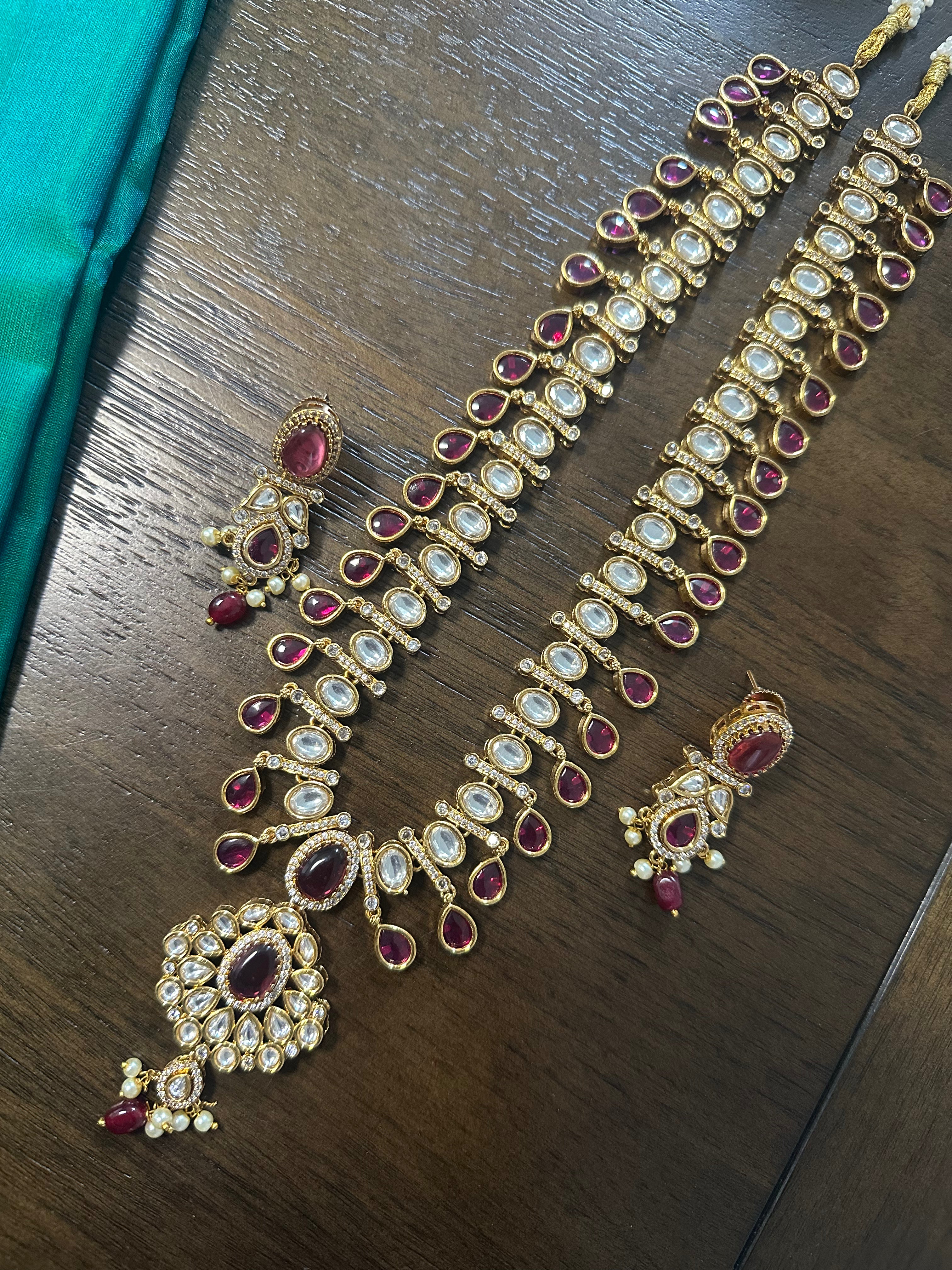 Pink Stone Polki Kundan Set Long