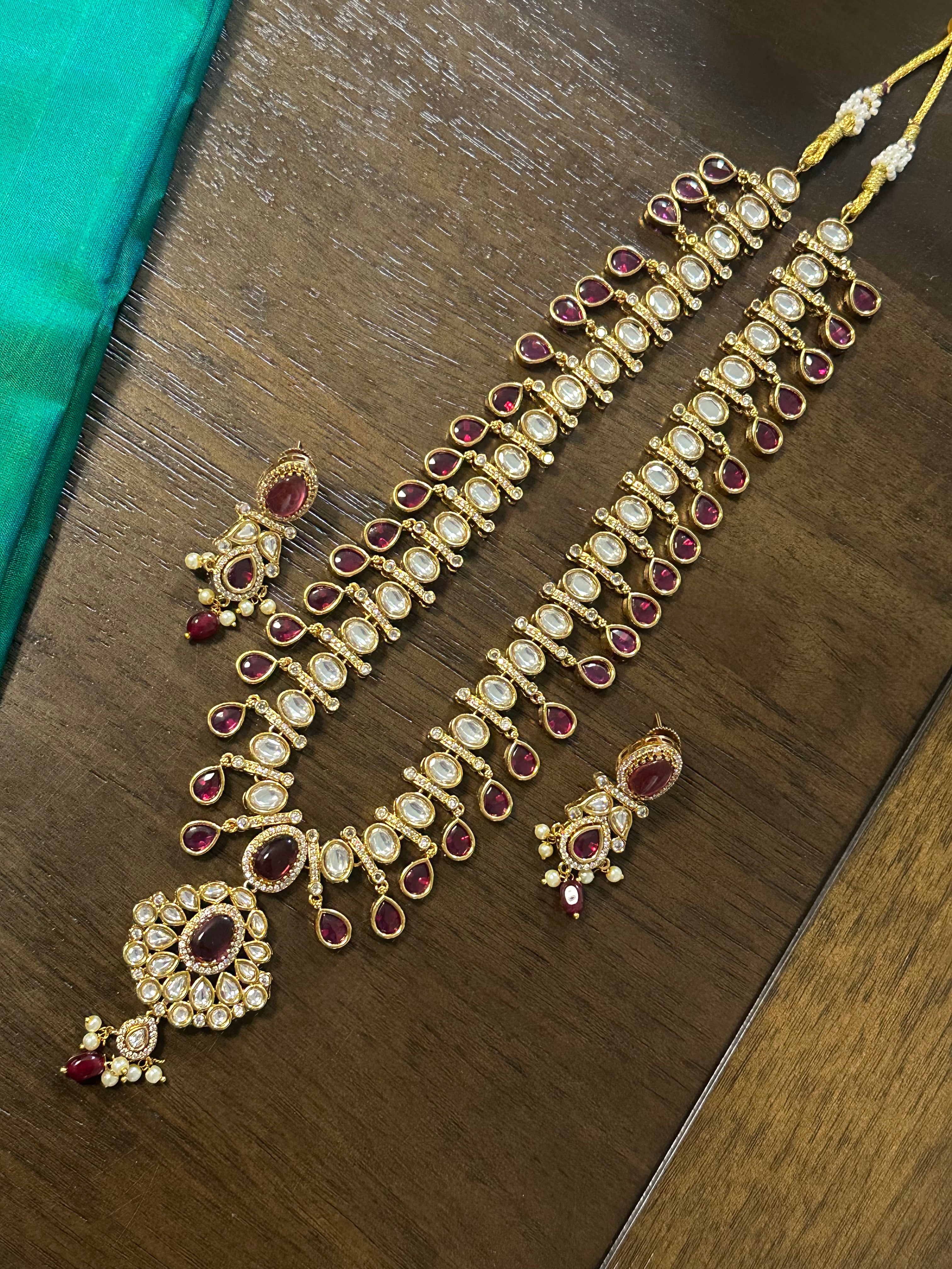 Pink Stone Polki Kundan Set Long