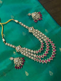 3 Layer Polki Kundan Set in Pink with Earrings