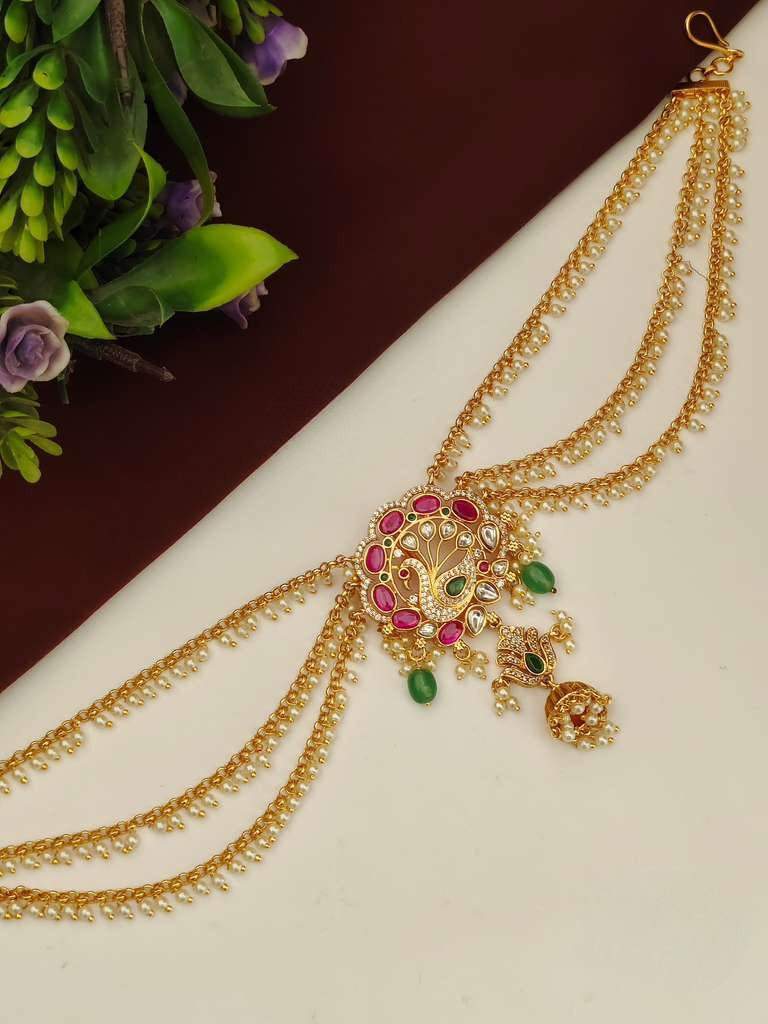 Jada Billa / Peacock Design Head Accessory With Pearl Chains