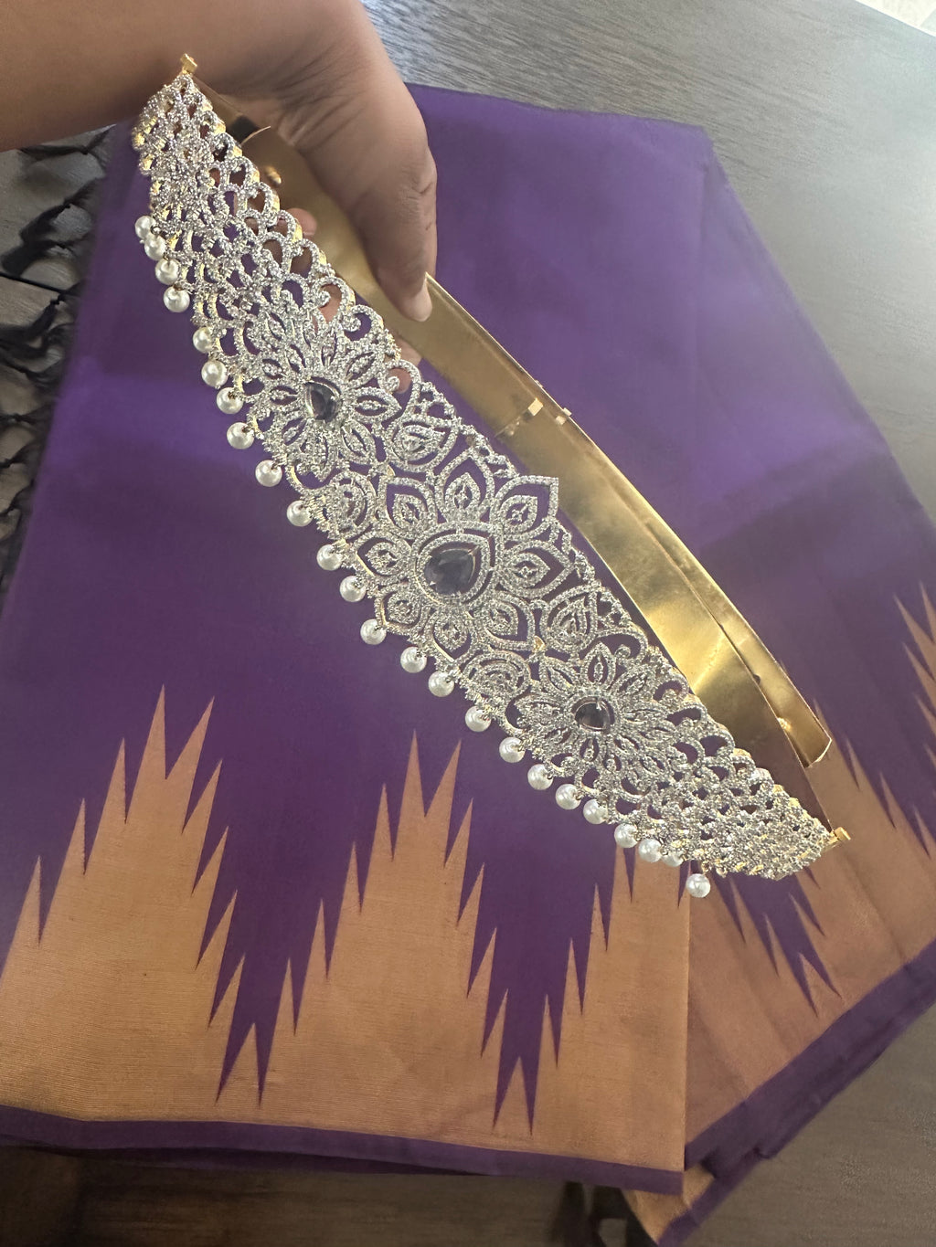 CZ White and Purple Stones Haram Set Combo Set With Hipbelt