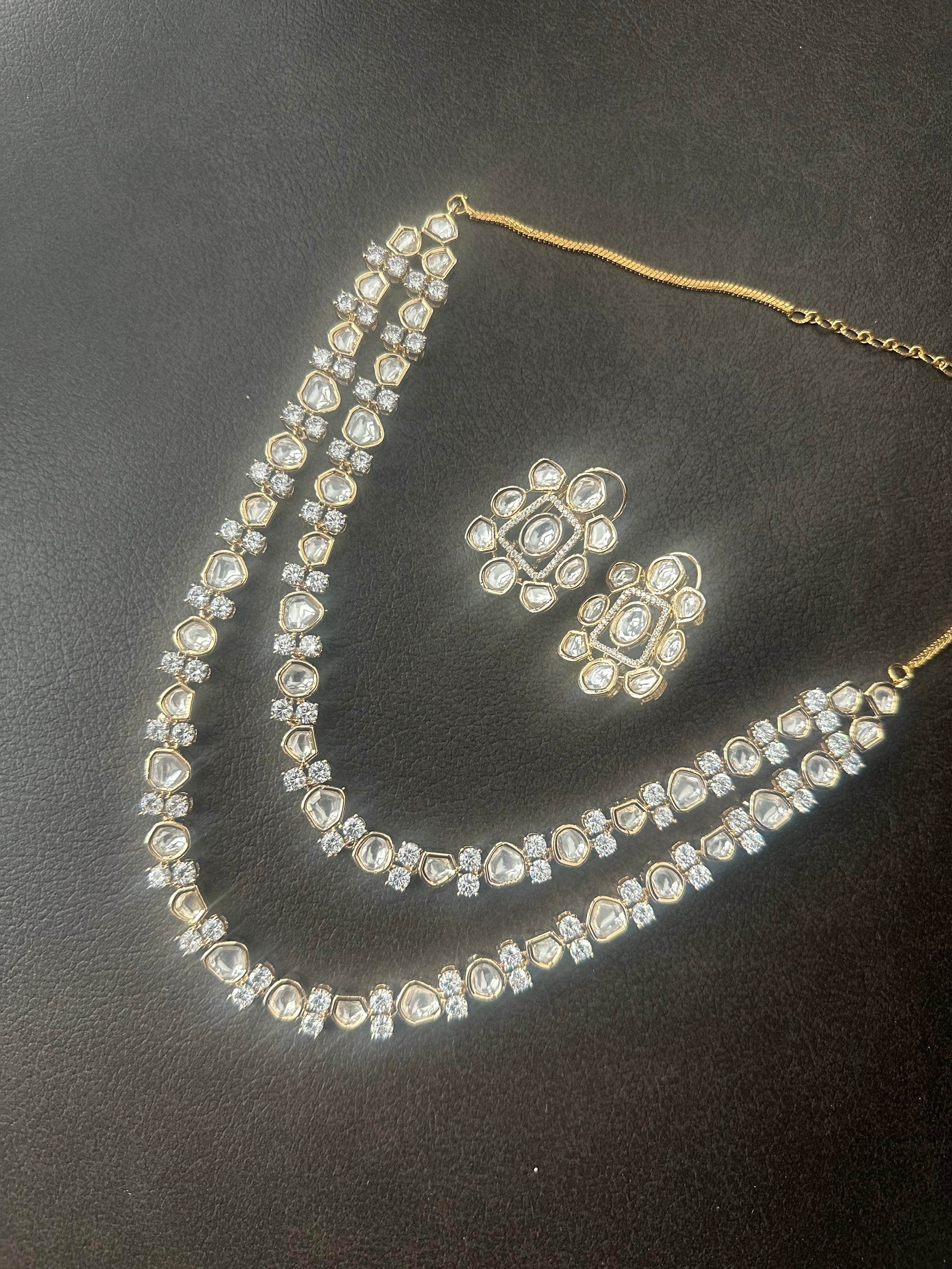 Double Layer Polki Kundan Set With Studs