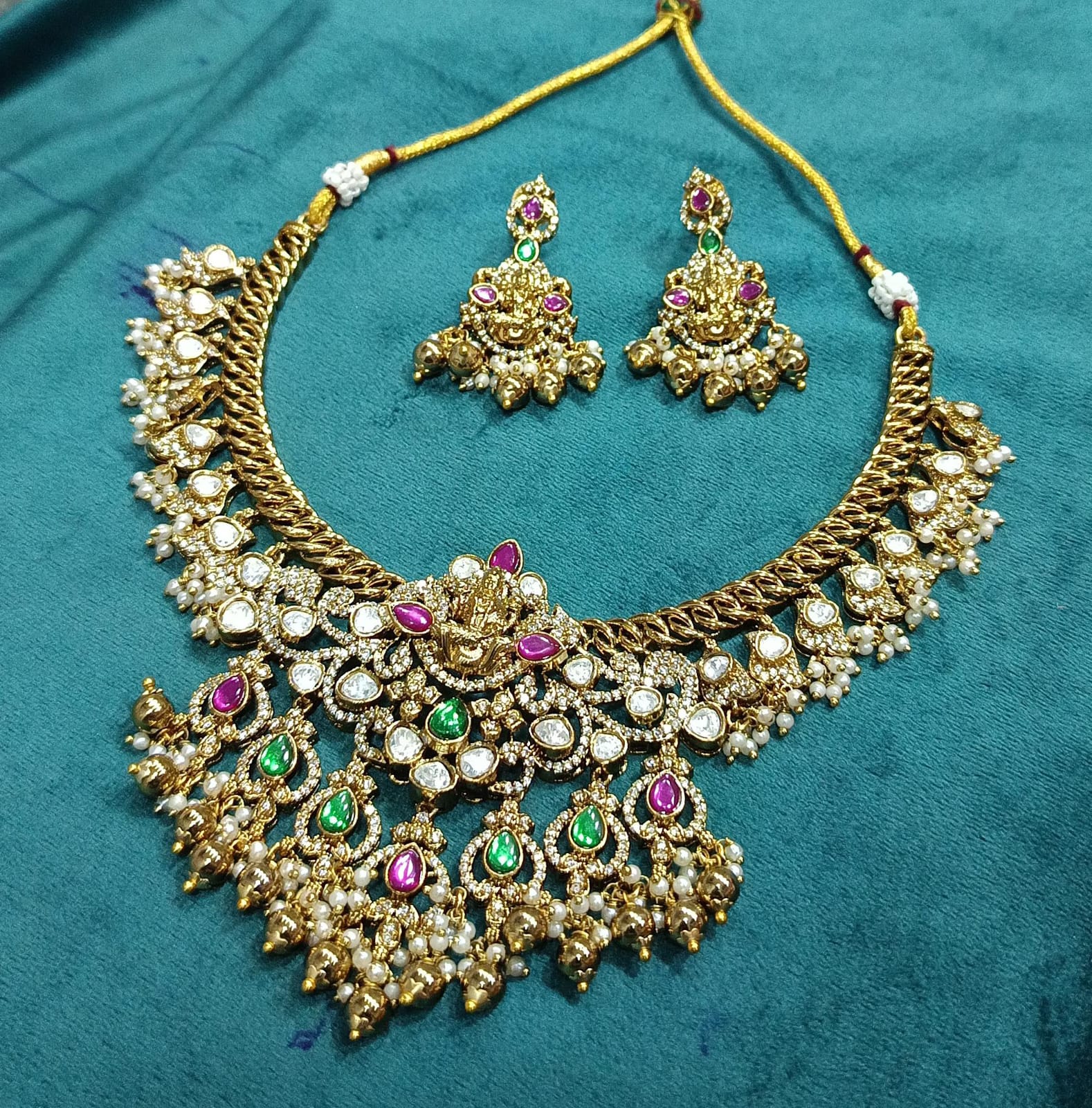 Trendy Jilebi Style Necklace Set With Earrings