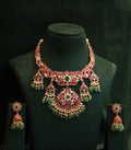 Jadau Kundan Finish Necklace Set With Jhumkas