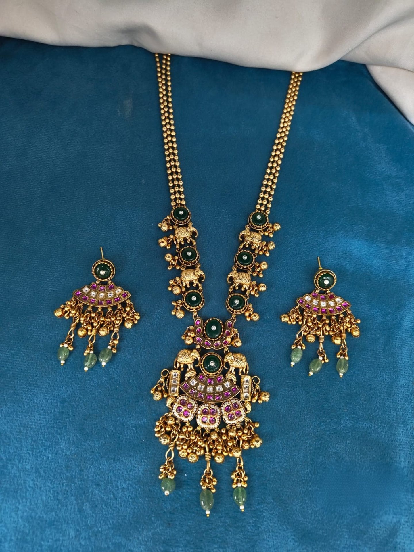 Rajwadi Design Long Pendant Mala Set With Earrings
