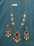 Turquoise Color Mossionite Kundan Set with Earrings