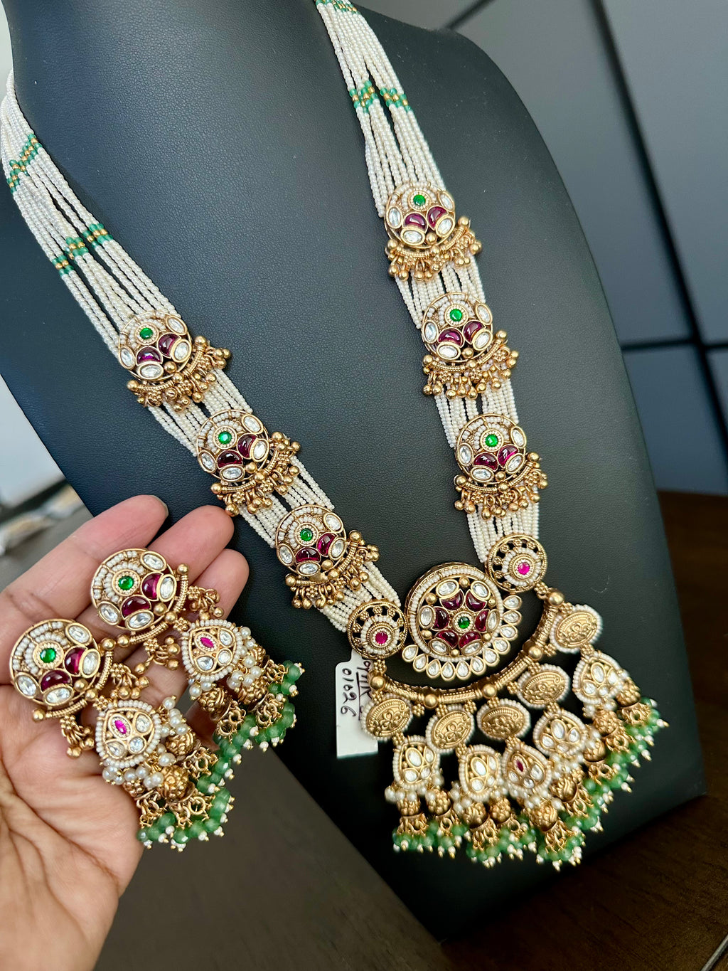 Rajwadi Design Long Pearl Mala Set With Earrings