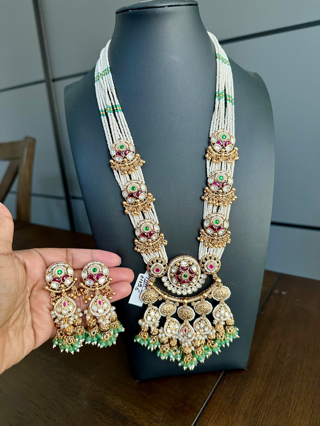 Rajwadi Design Long Pearl Mala Set With Earrings