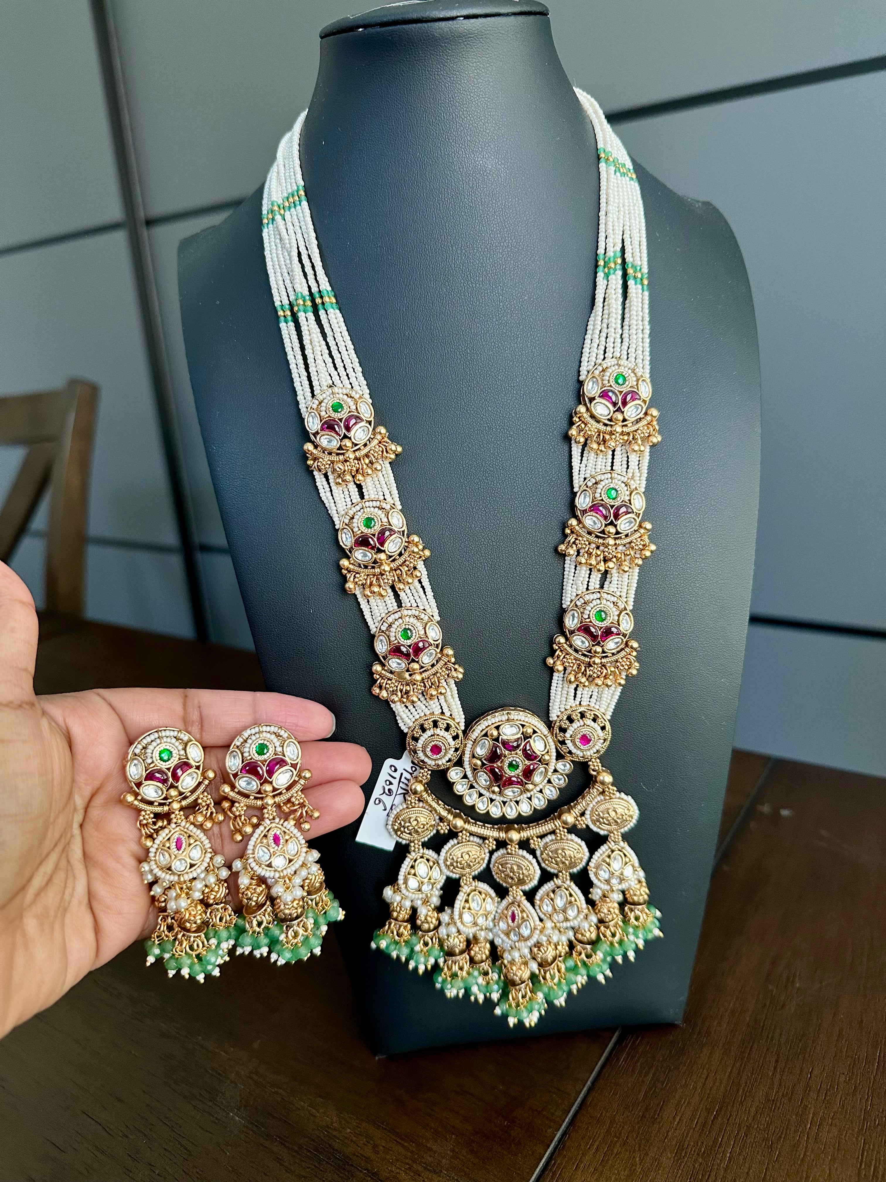 Rajwadi Design Long Pearl Mala Set With Earrings