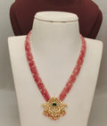 Coral Beads With Mossionite Stone Pendant .