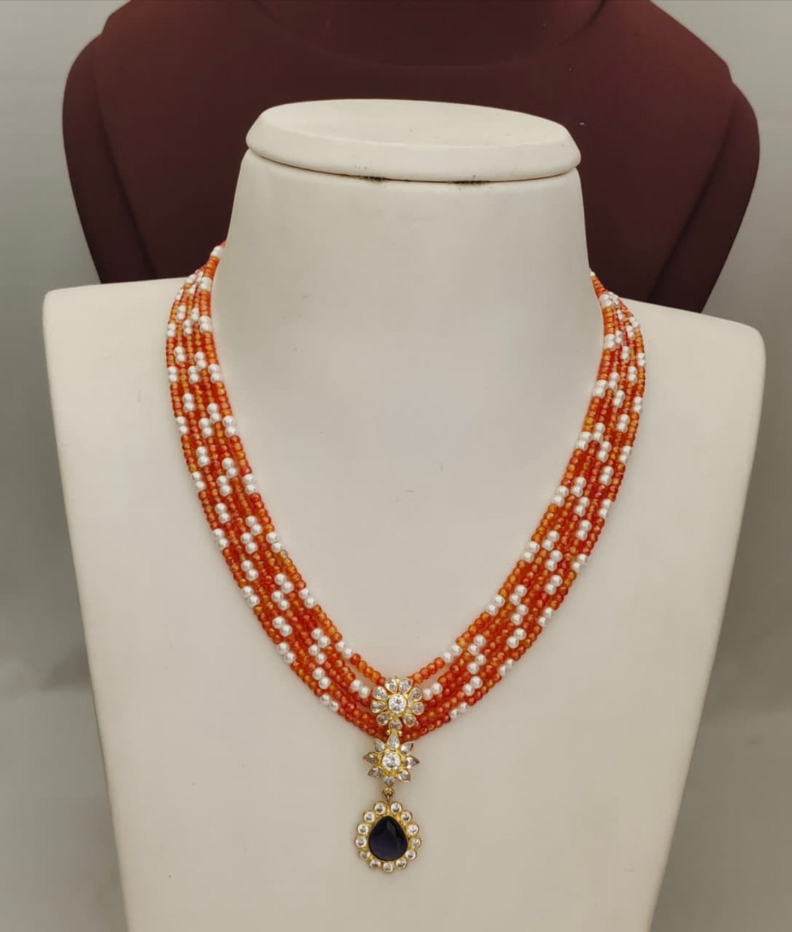 Orange Coral Crystal Beads With Small Pendant