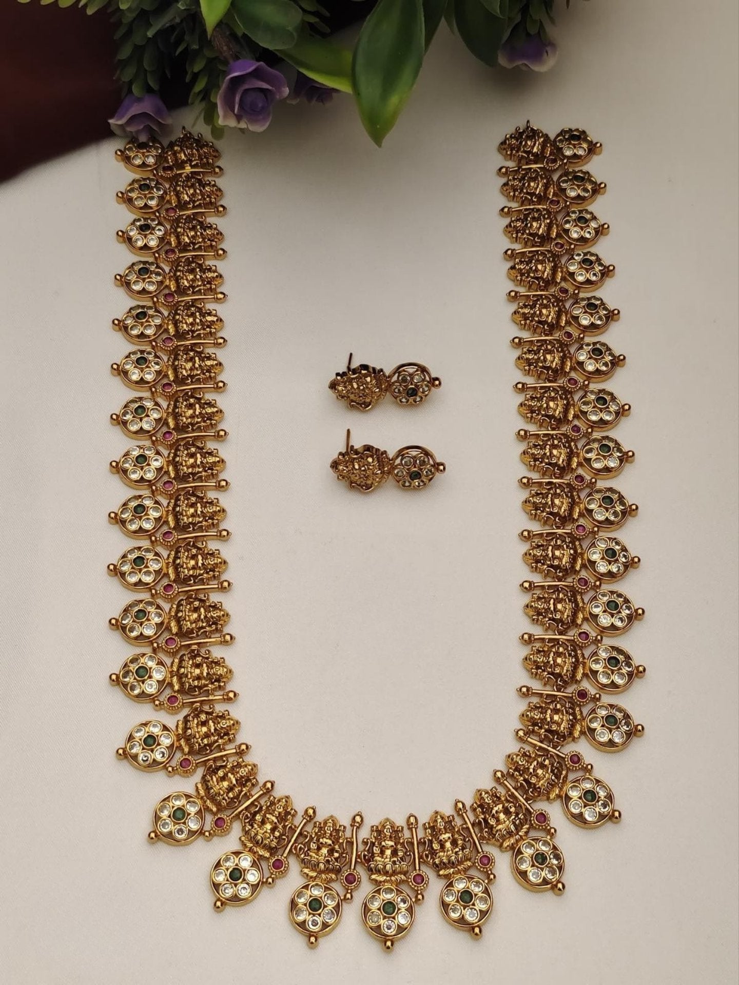 Lakshmi Design Kaasu Mala  Necklace Set Long With Earrings