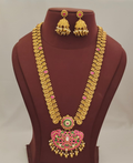Kasu Model Peacock Design Jadau Pendant Set With Jhumkas