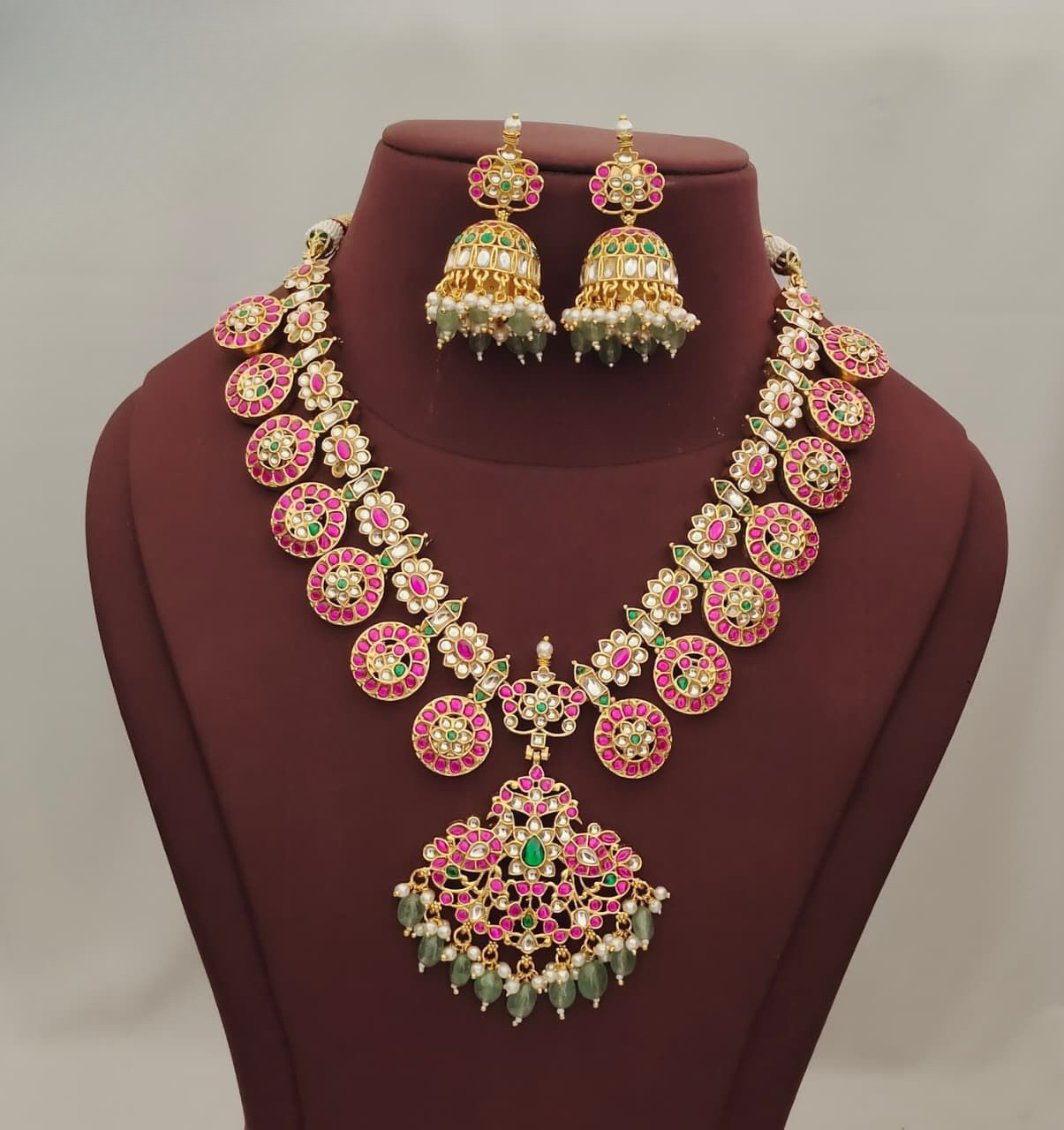 Jadau Kundan Coin Design Necklace with Jhumkas