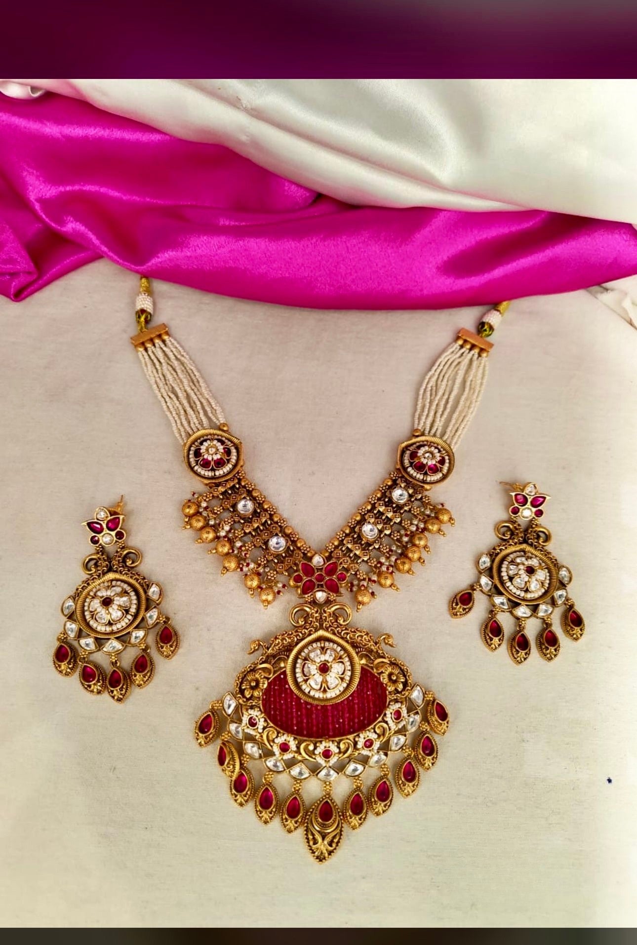 Rajwadi Design Pearl Necklace Set With Crystal Beads in 3 Colors