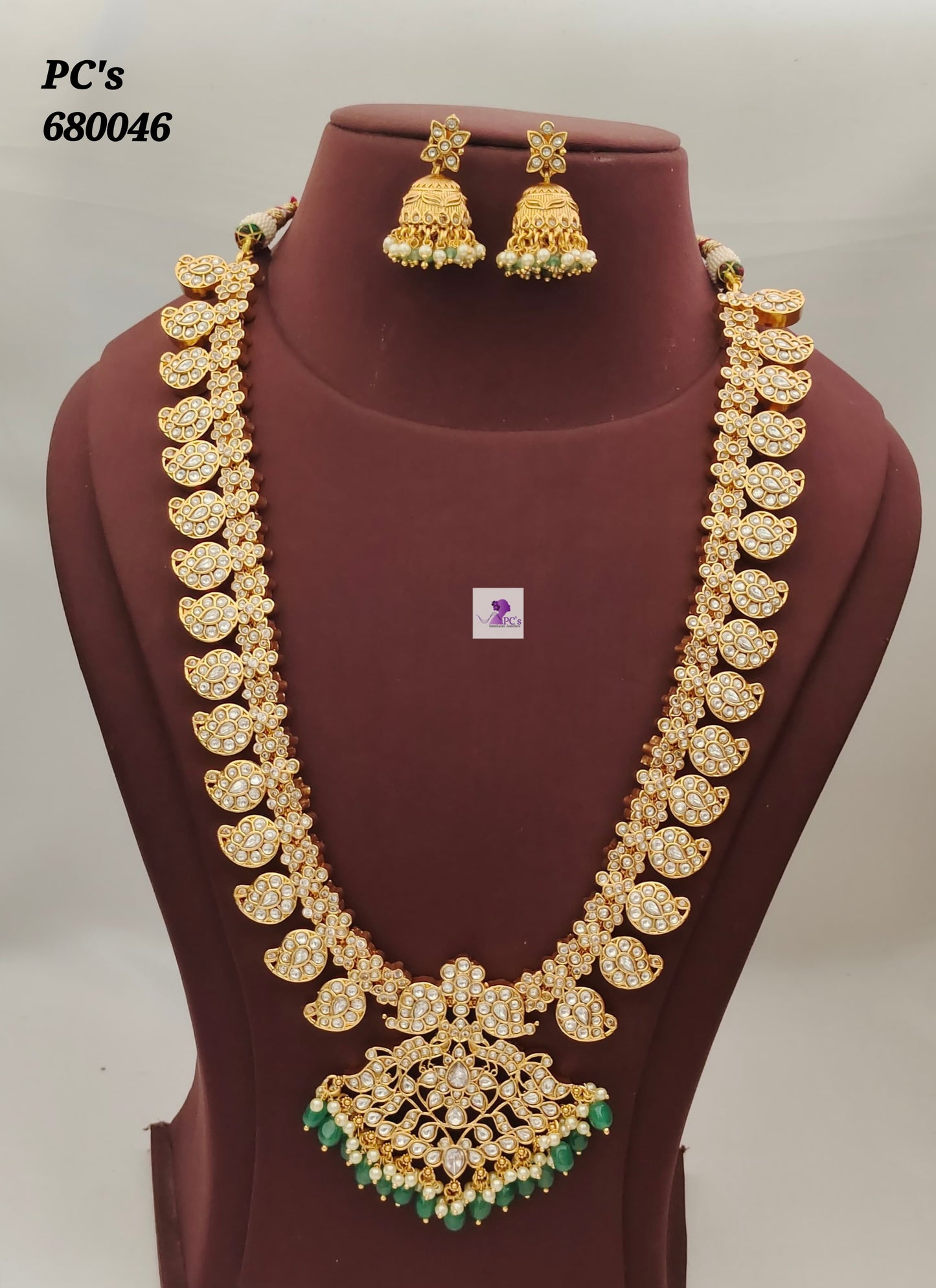 Traditional Long white Kundan Necklace Set with Earrings