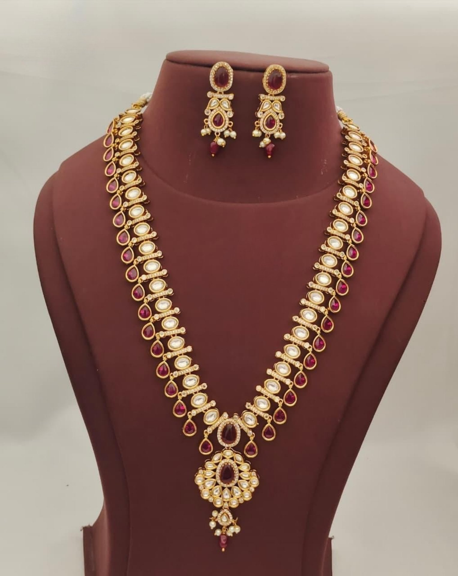 Pink Stone Polki Kundan Set Long