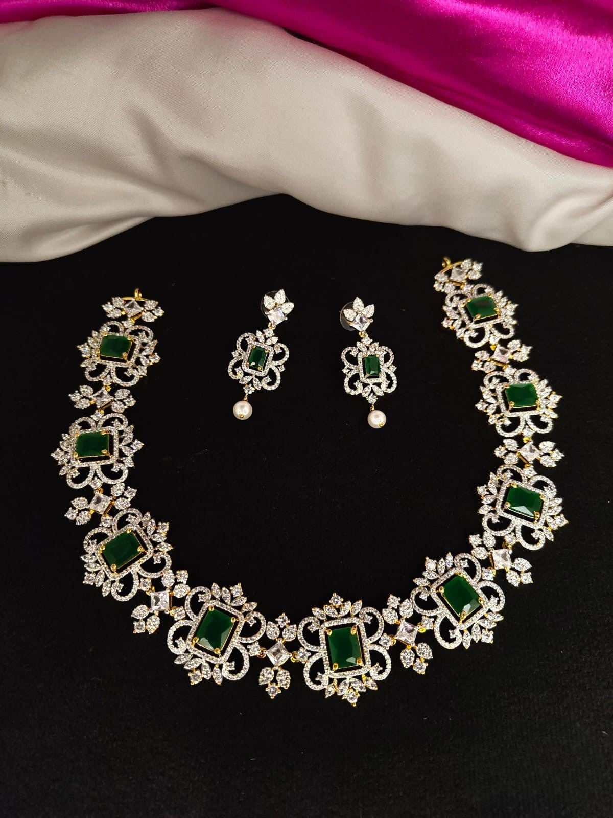 Green Stone CZ set with Stud Earrings