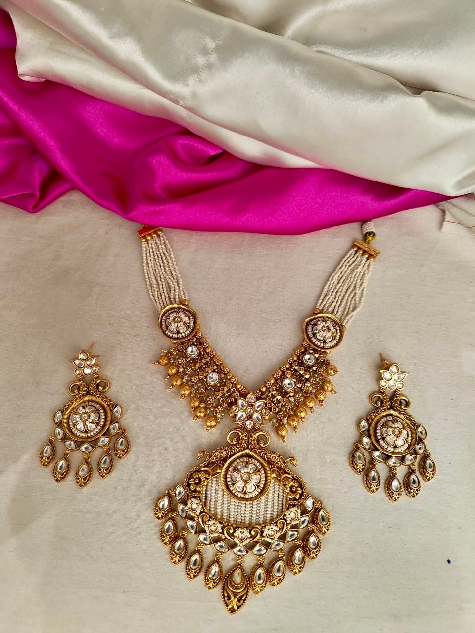 Rajwadi Design Pearl Necklace Set With Crystal Beads in 3 Colors