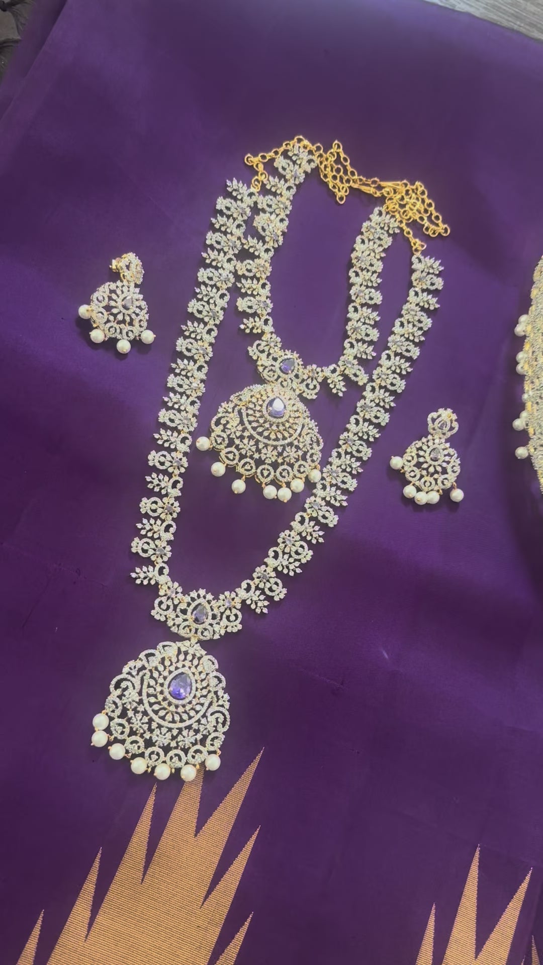 CZ White and Purple Stones Haram Set Combo Set With Hipbelt