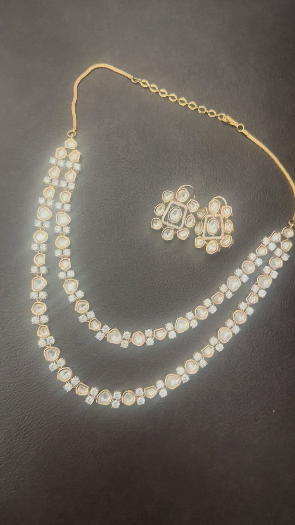 Double Layer Polki Kundan Set With Studs