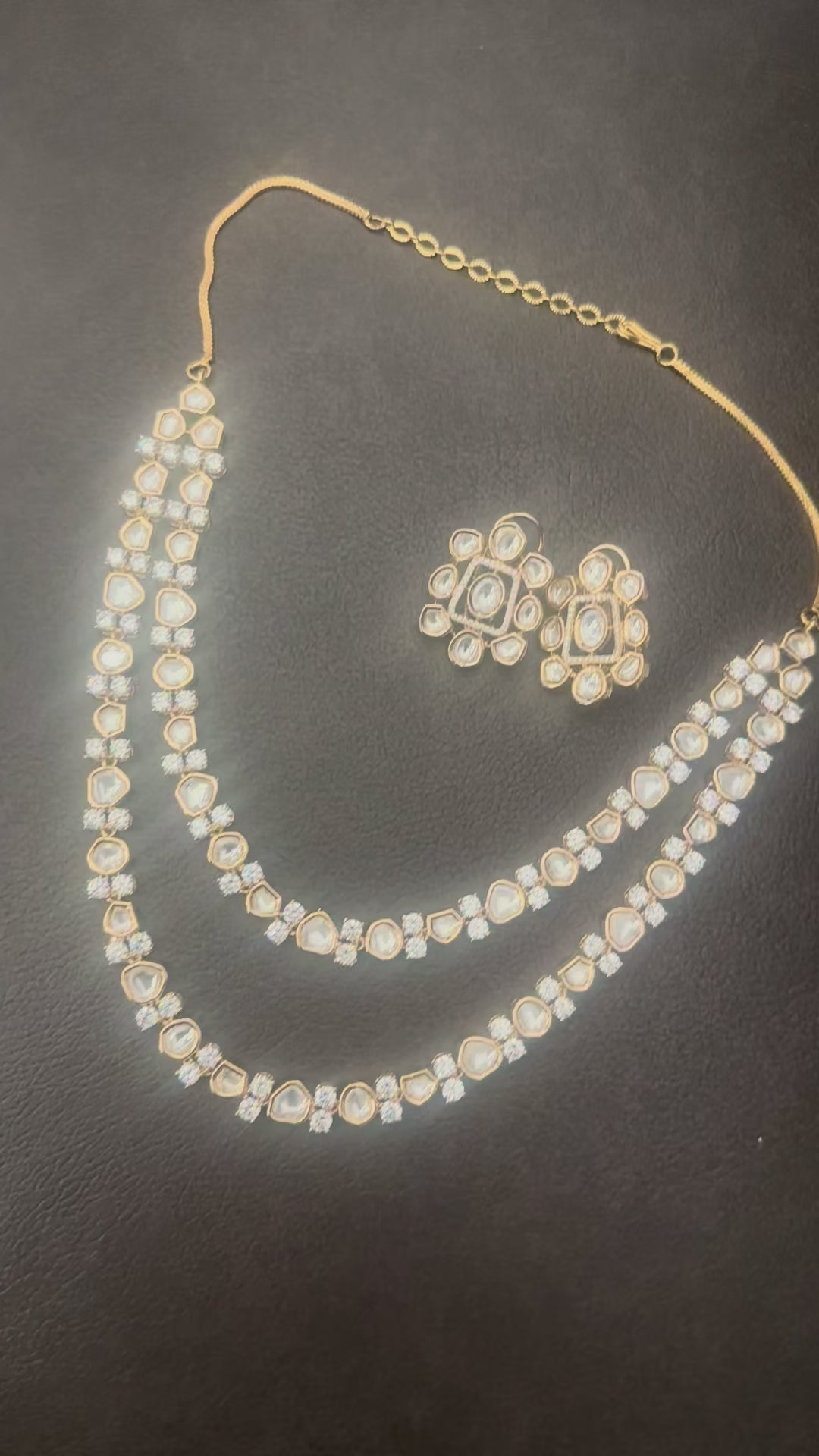 Double Layer Polki Kundan Set With Studs