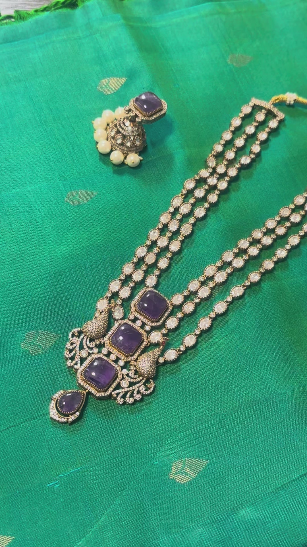 3 Layer Mossionite Kundan Set in Purple Doublet Stone